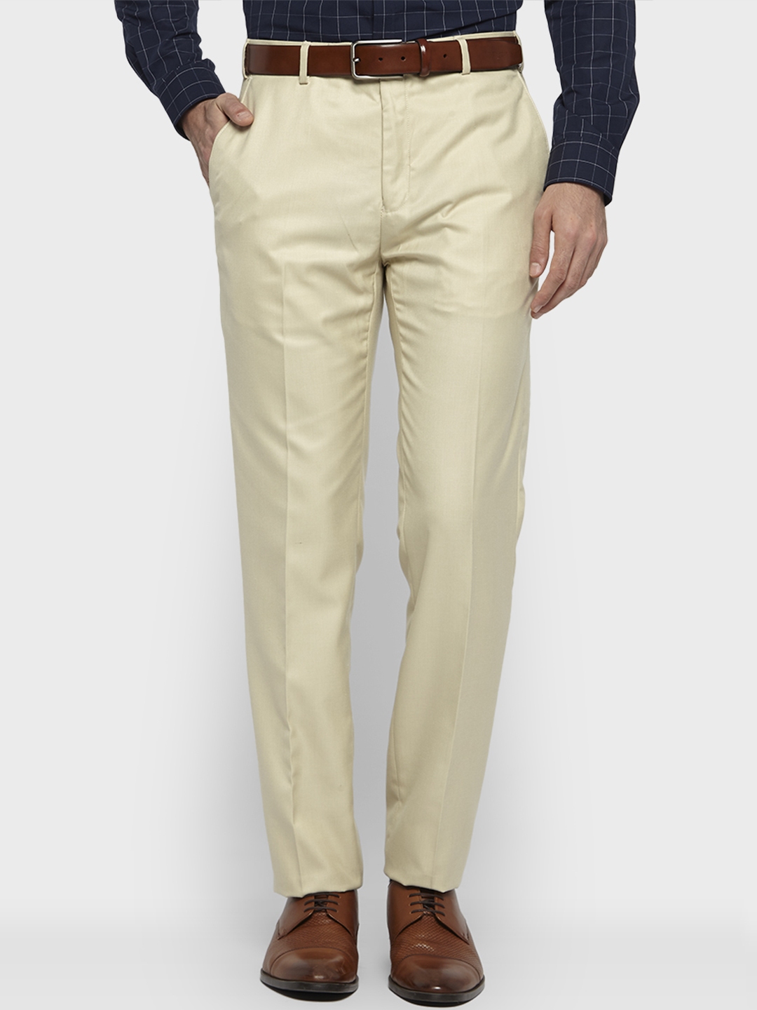 Buy Next Look Men Cream Coloured Regular Fit Solid Formal Trousers ...