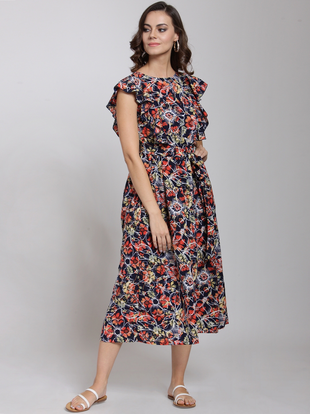 Buy Pluss Women Navy Blue Printed Fit And Flare Dress Dresses For Women 7689966 Myntra 8812