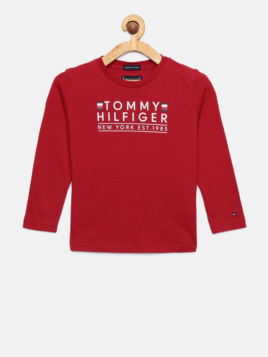 Buy Tommy Hilfiger Boys Red Printed Round Neck Pure Cotton T Shirt ...