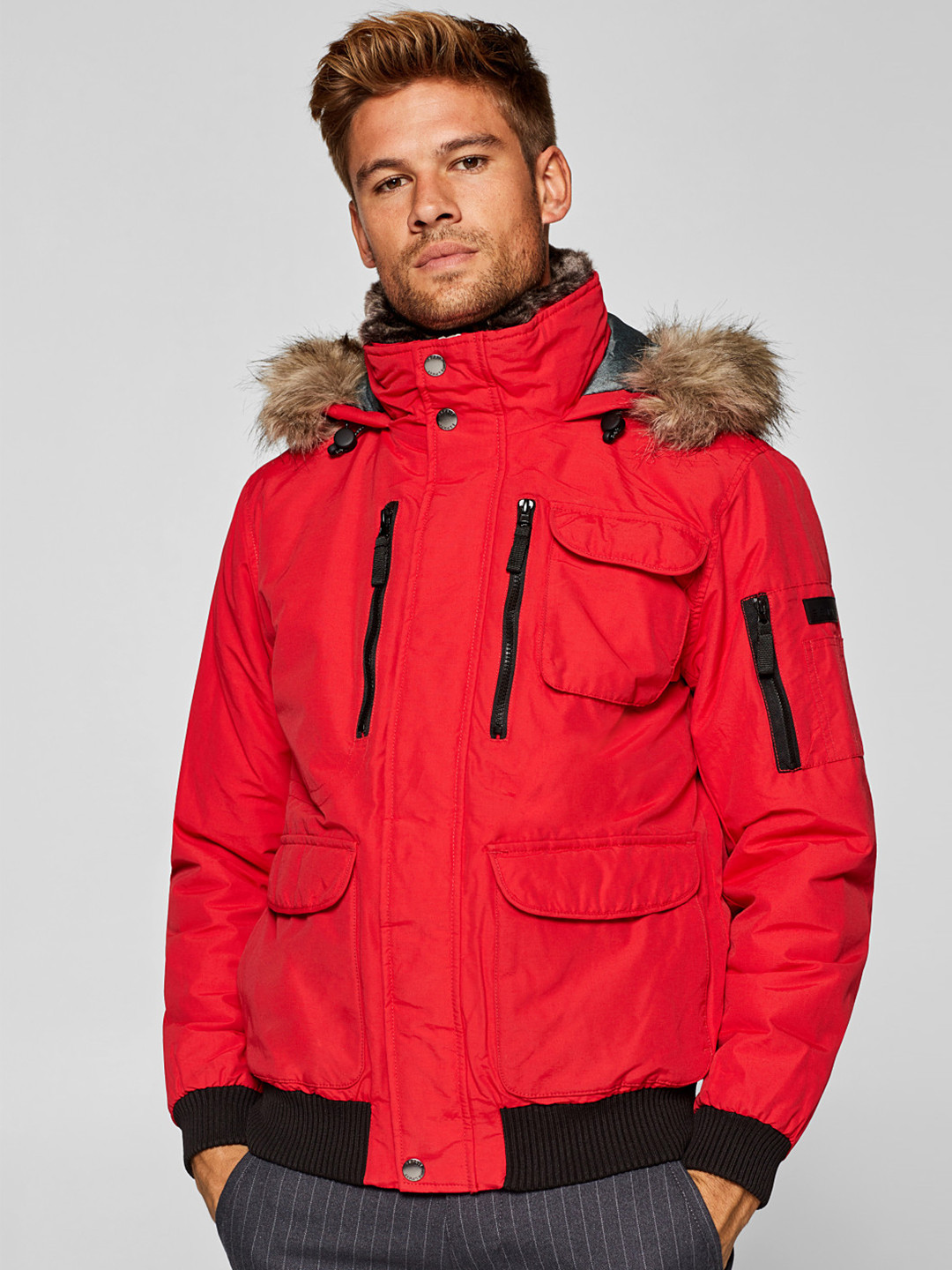 Buy ESPRIT Men Red Solid Hooded Parka Jacket Jackets for Men 7691913