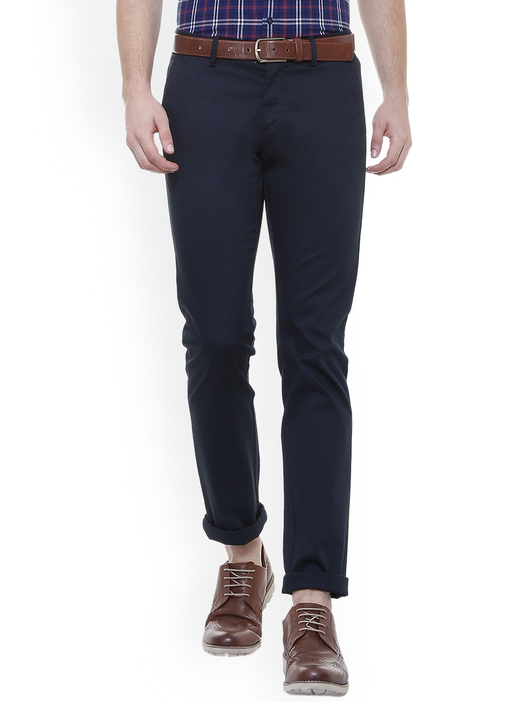 Buy Allen Solly Men Navy Blue Regular Fit Solid Chinos - Trousers for ...
