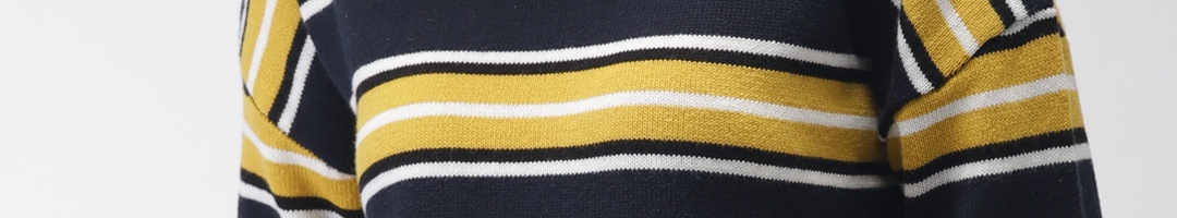 Buy FOREVER 21 Women Navy Blue & Yellow Striped Pullover - Sweaters for ...