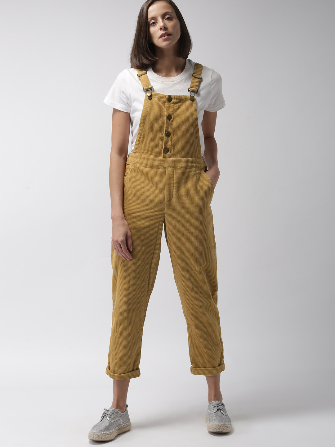 Buy FOREVER 21 Brown Striped Basic Corduroy Jumpsuit Jumpsuit for