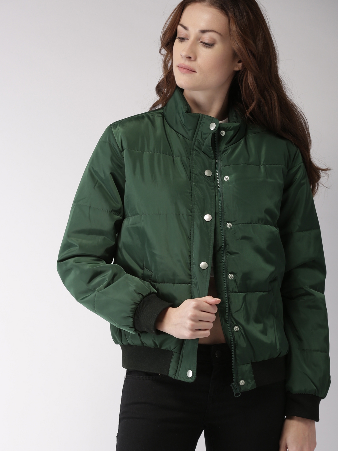 Buy FOREVER 21 Women Green Solid Puffer Jacket - Jackets for Women ...