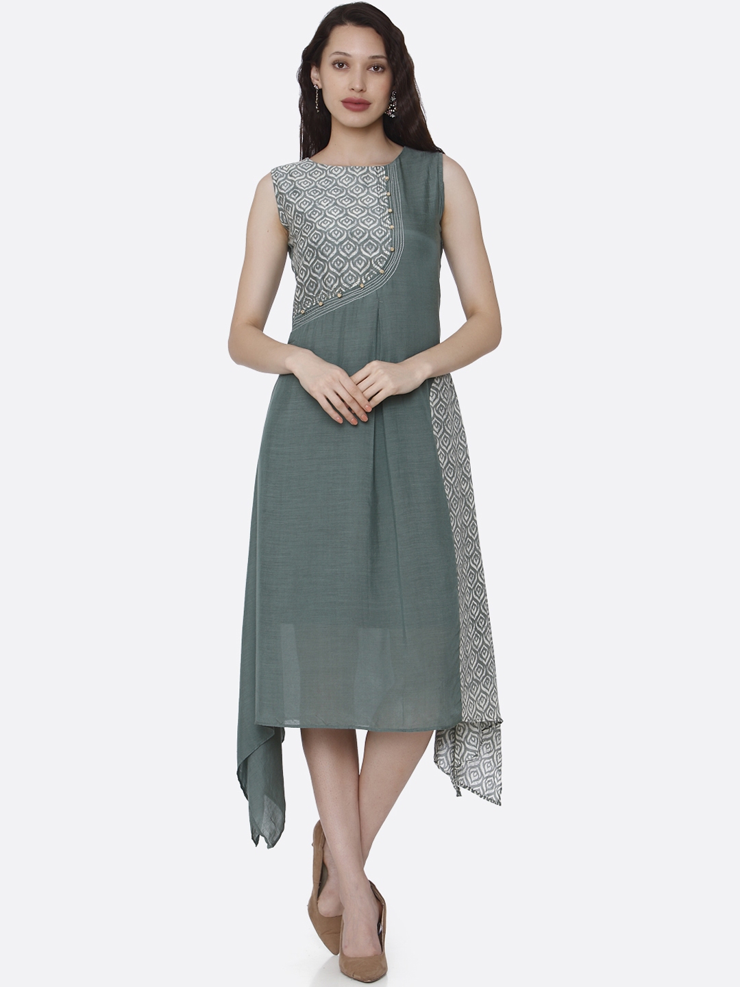 Buy RAISIN Women Green Printed A Line Dress Dresses for