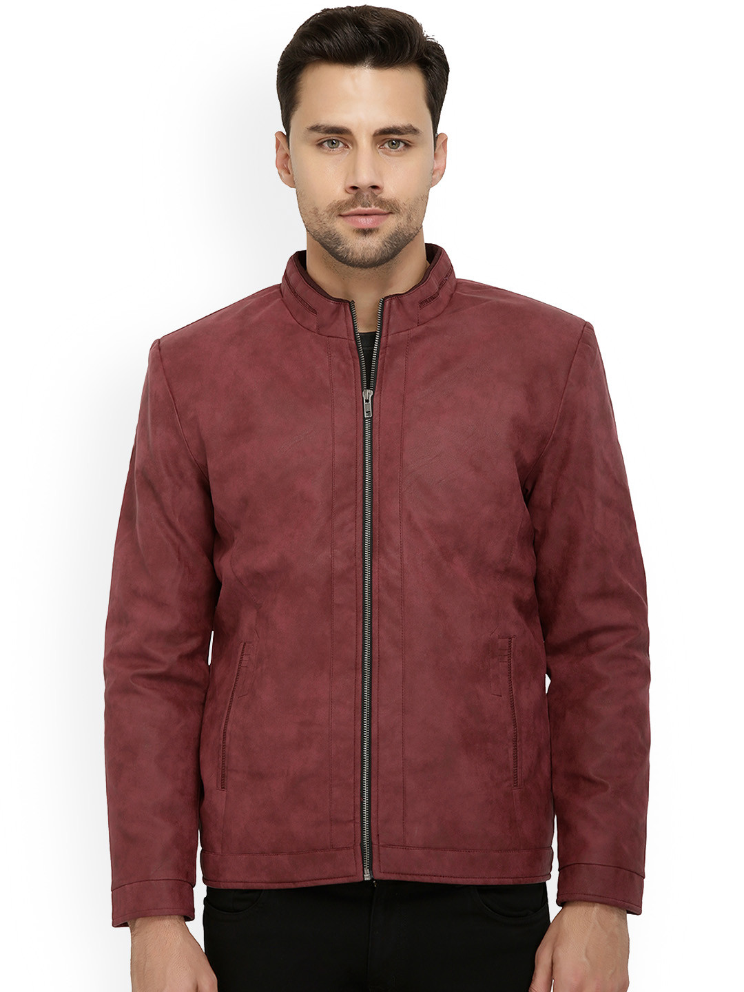 Buy Zeel Men Maroon Solid Leather Jacket Jackets for Men 7697591 Myntra