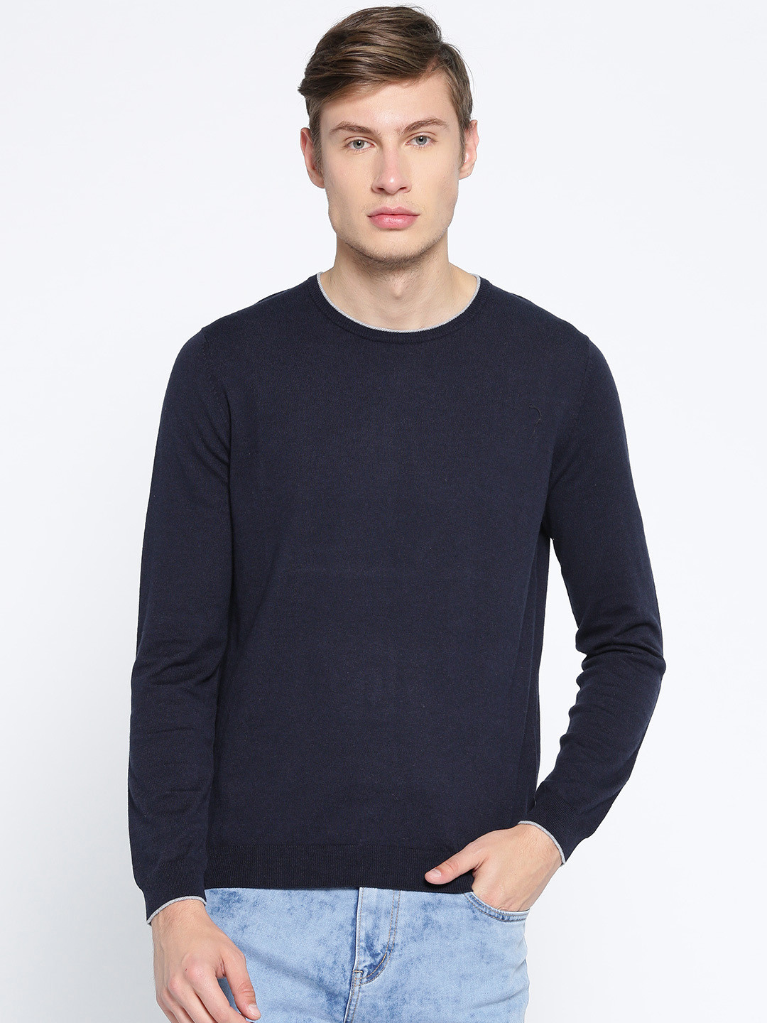 Buy Marks & Spencer Men Navy Blue Solid Pullover - Sweaters for Men 7697947 | Myntra