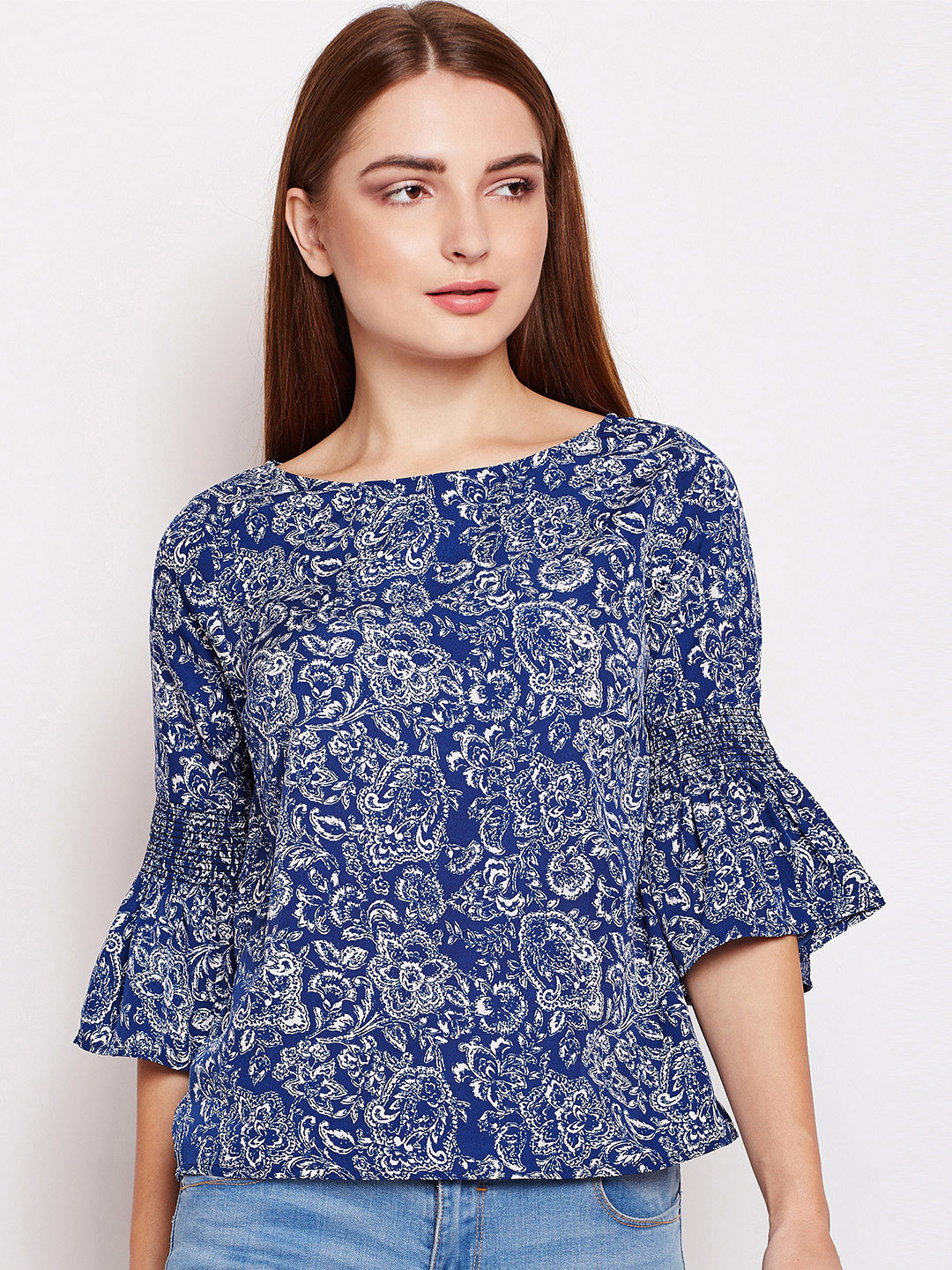 Buy Oxolloxo Women Blue Printed Top - Tops for Women 7702401 | Myntra