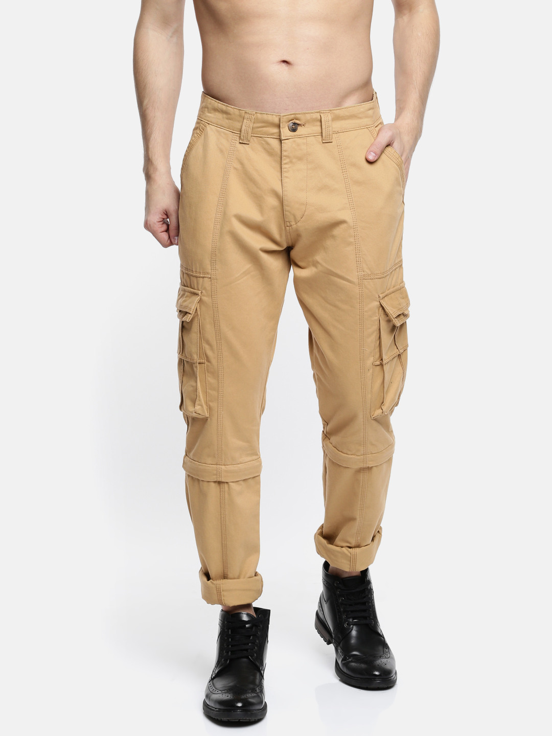 Buy Sports52 Wear Men Beige Relaxed Regular Fit Solid Convertible Cargos - Trousers for Men 