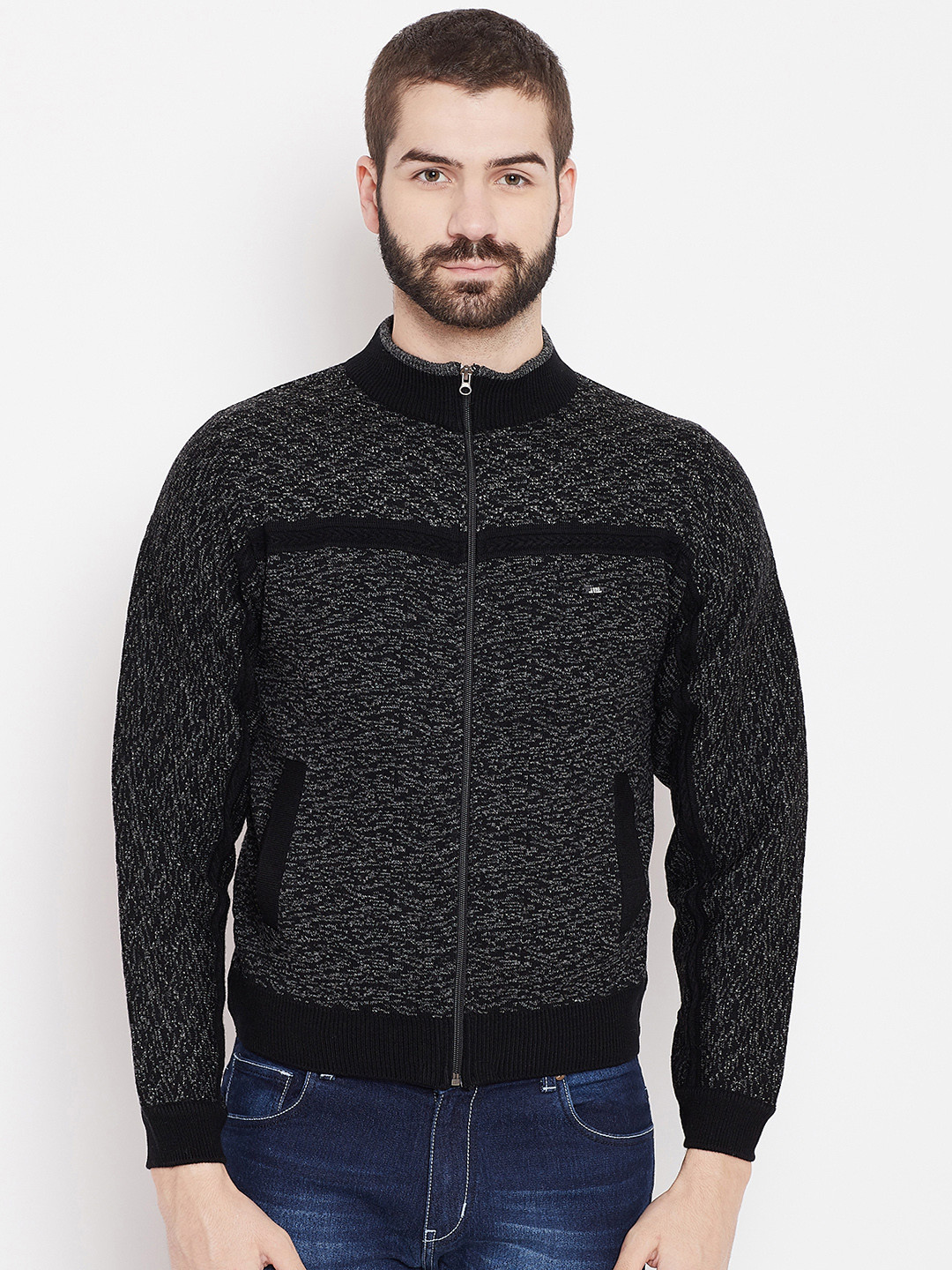 Buy Duke Men Black Self Design Cardigan - Sweaters for Men 7703305 | Myntra