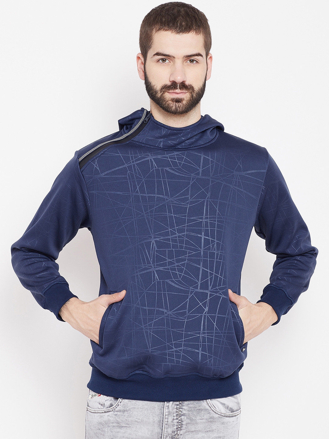 Buy Duke Stardust Men Navy Blue Printed Hooded Sweatshirt Sweatshirts