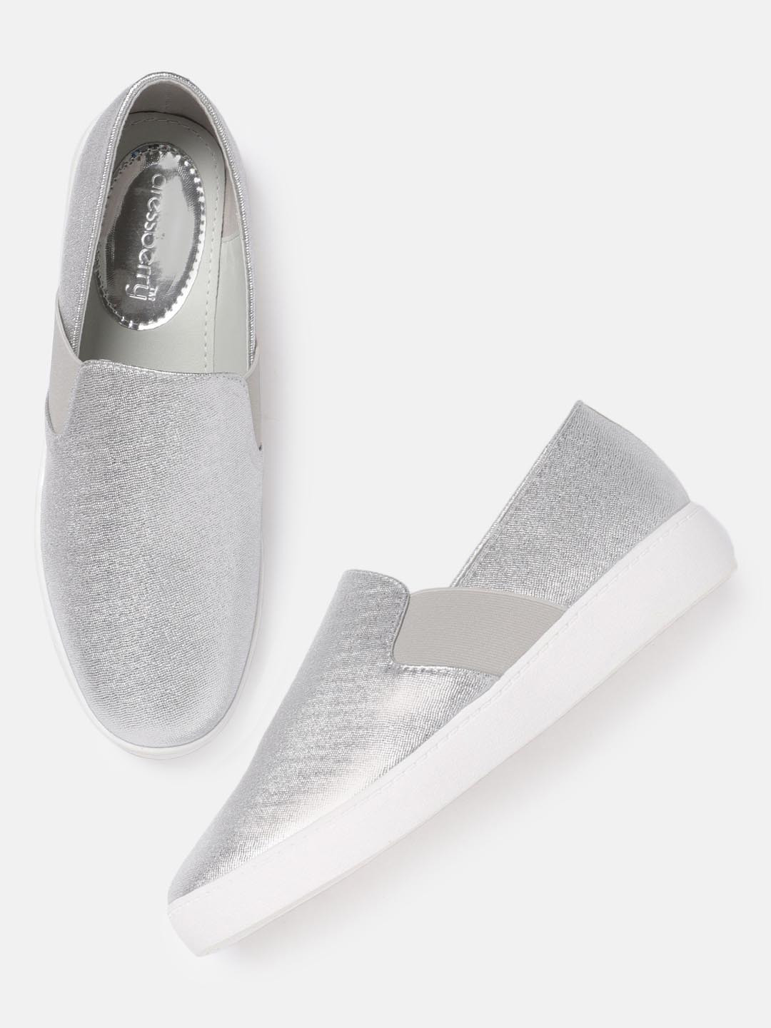 Buy DressBerry Women Silver Toned Slip On Sneakers Casual Shoes for