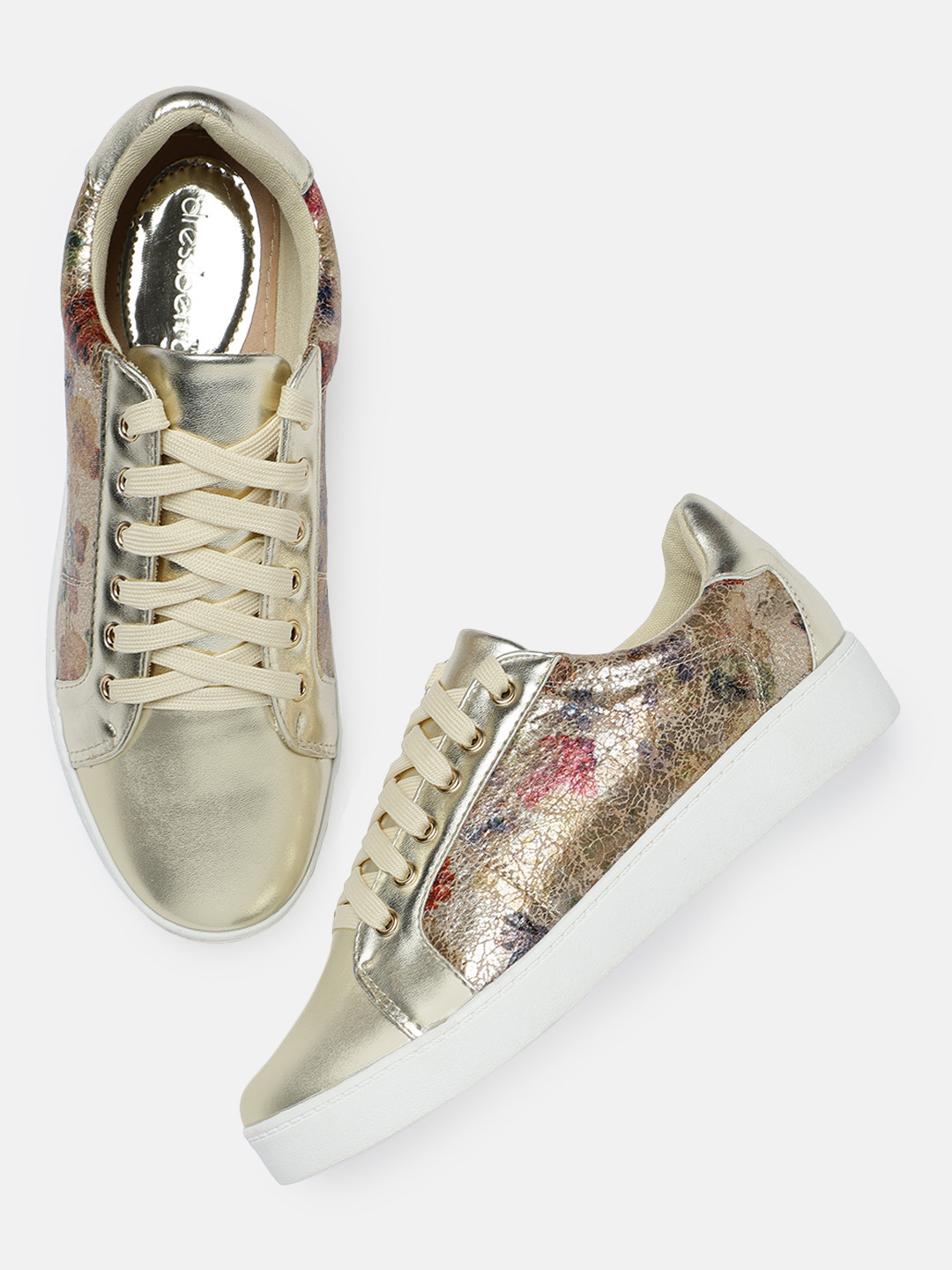 Buy DressBerry Women Gold Toned Sneakers Casual Shoes for Women