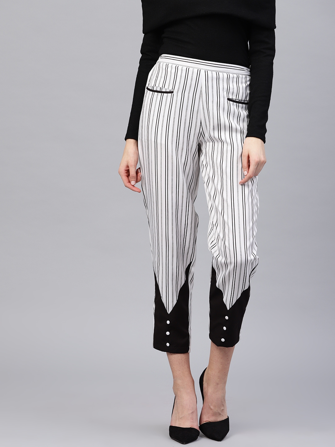 black and white striped pants for ladies