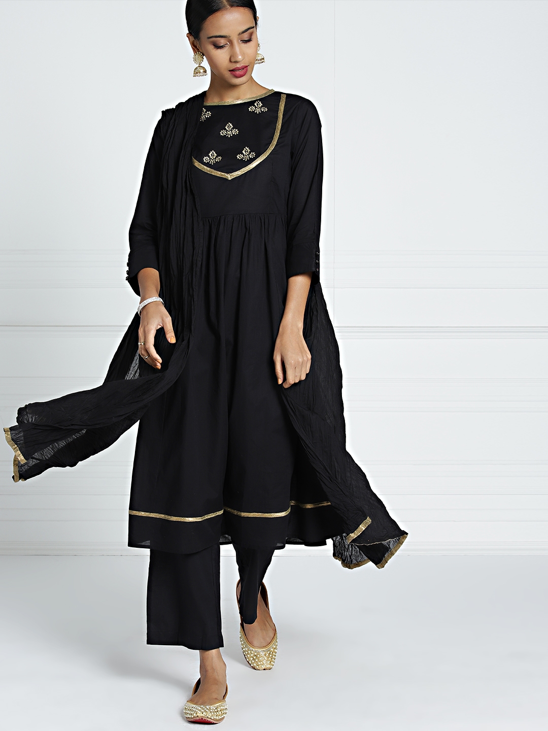 All About You Kurta Set Buy All About You Women Black Yoke Design A Line Kurta With Trousers