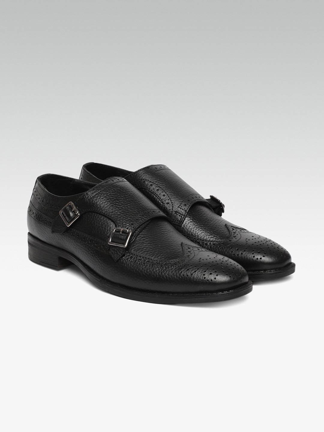 Buy Carlton London Men Black Leather Monk Shoes Formal