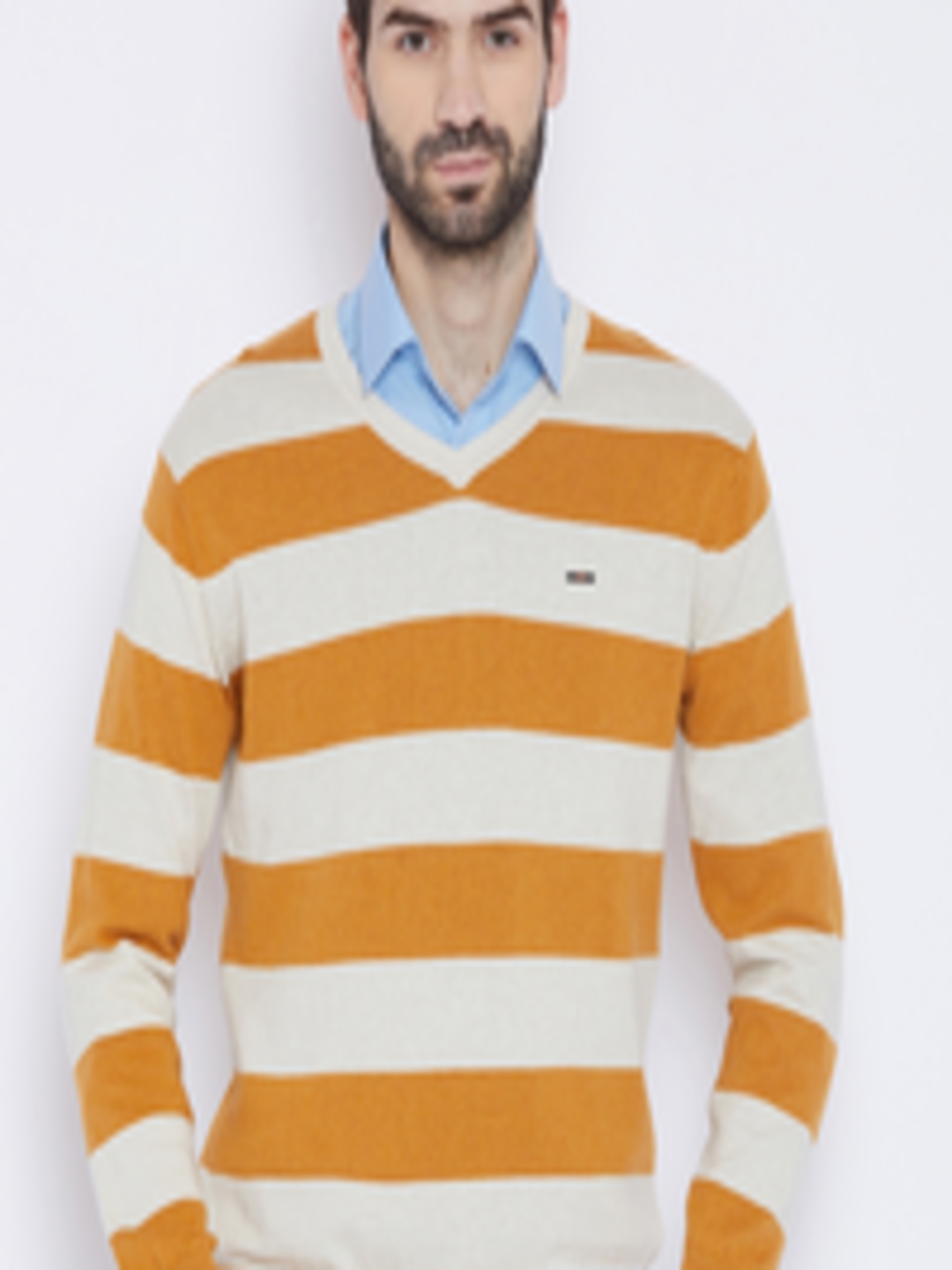 Buy Duke Men Mustard Orange & White Striped Pullover - Sweaters for Men ...
