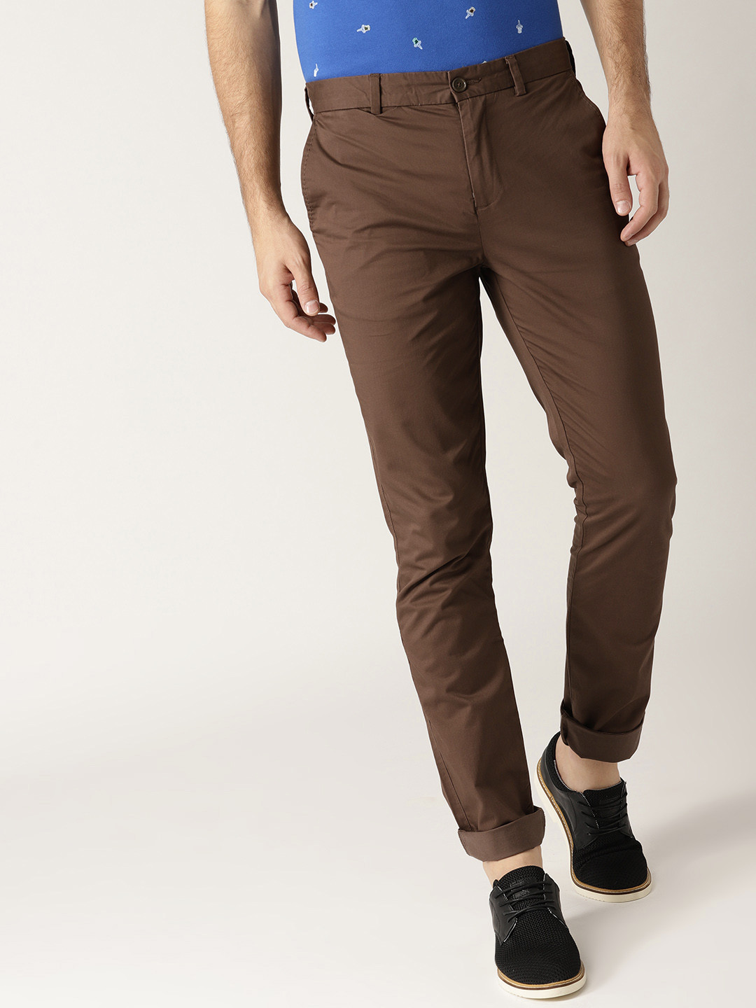 Buy United Colors Of Benetton Men Brown Slim Fit Solid Regular Trousers - Trousers for Men 