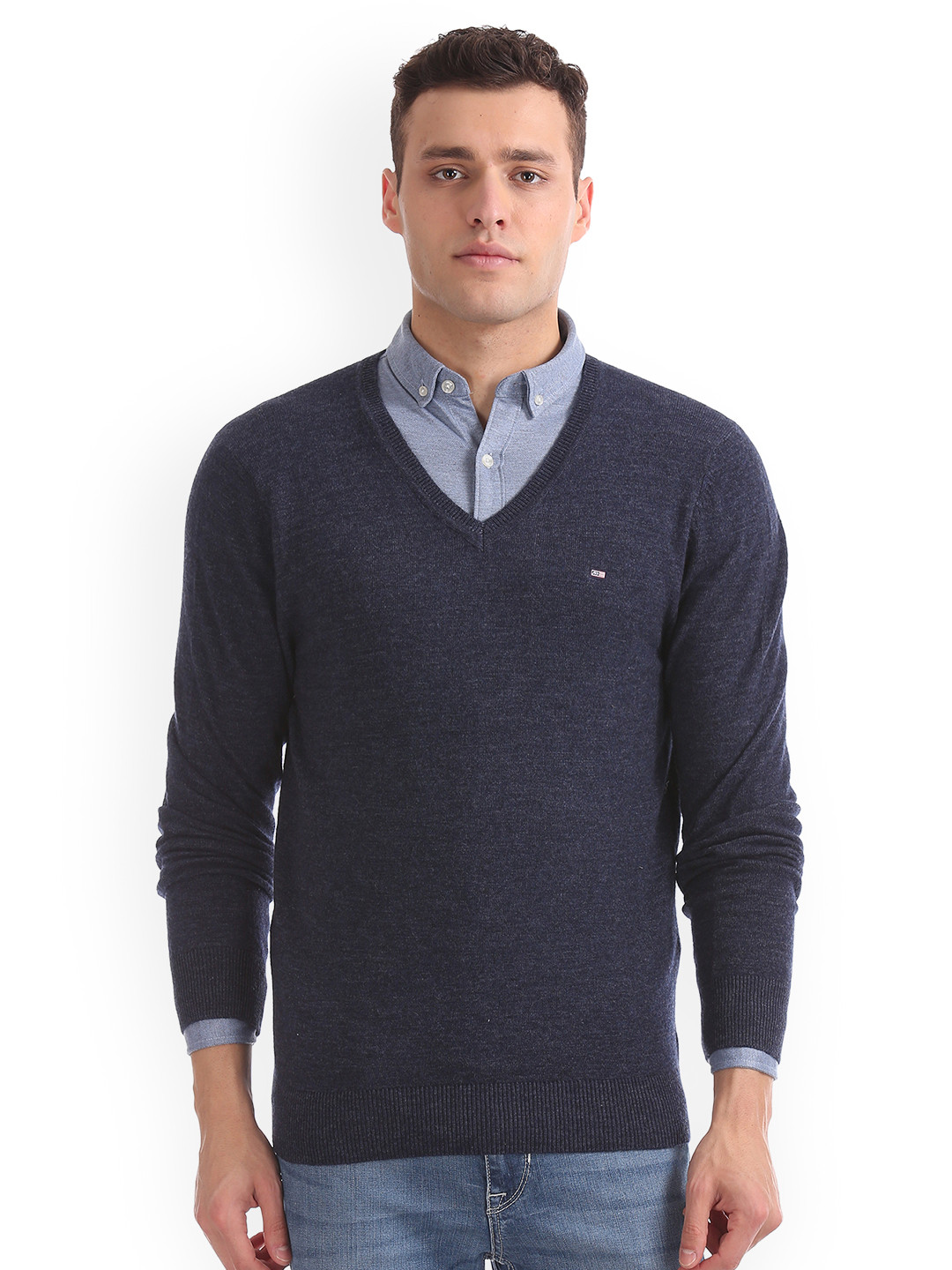 Buy Arrow Sport Men Navy Blue Solid Sweater Sweaters for Men 7717299