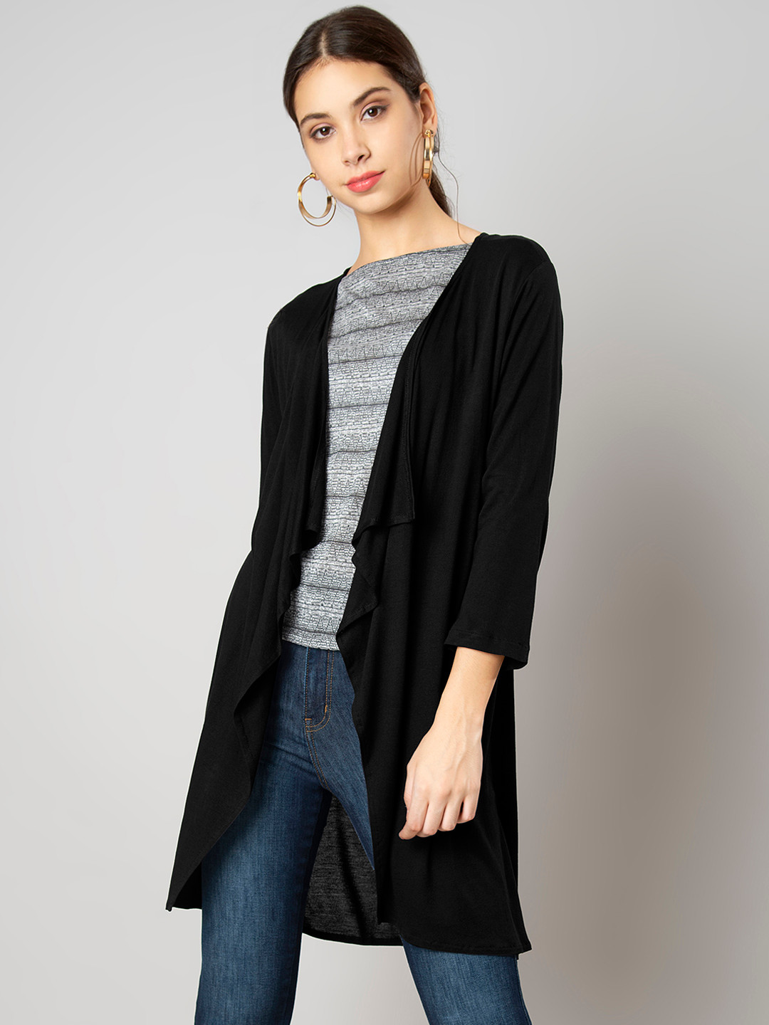 Buy FabAlley Black Solid Waterfall Shrug Shrug for Women 7717585 Myntra