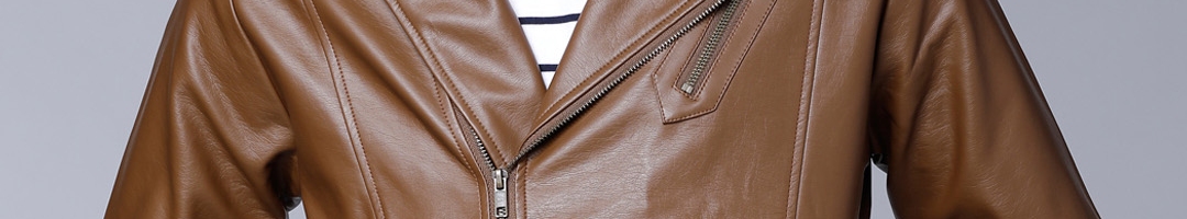 Buy LOCOMOTIVE Men Brown Solid Biker Jacket - Jackets for Men 7718481 ...