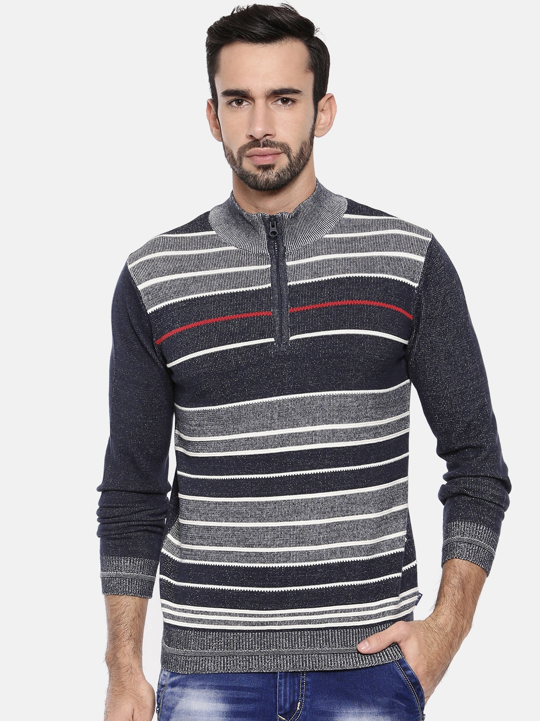 Buy Pepe Jeans Men Navy Blue Striped Pullover - Sweaters for Men ...