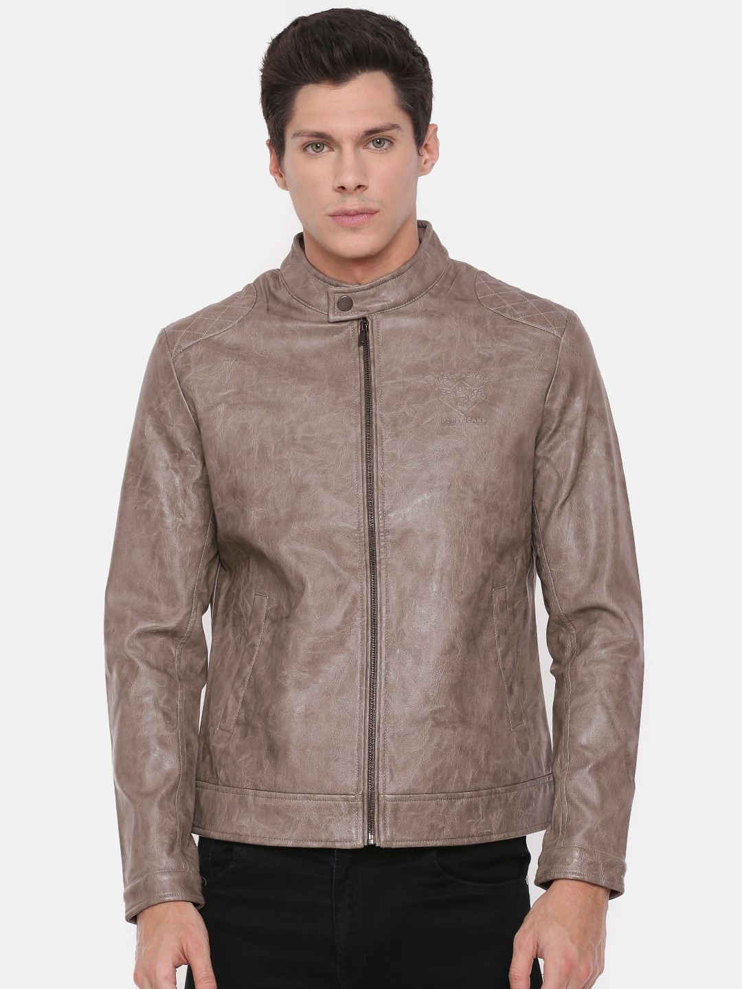 Buy Pepe Jeans Men Grey Solid Biker Jacket Jackets for Men 7718878