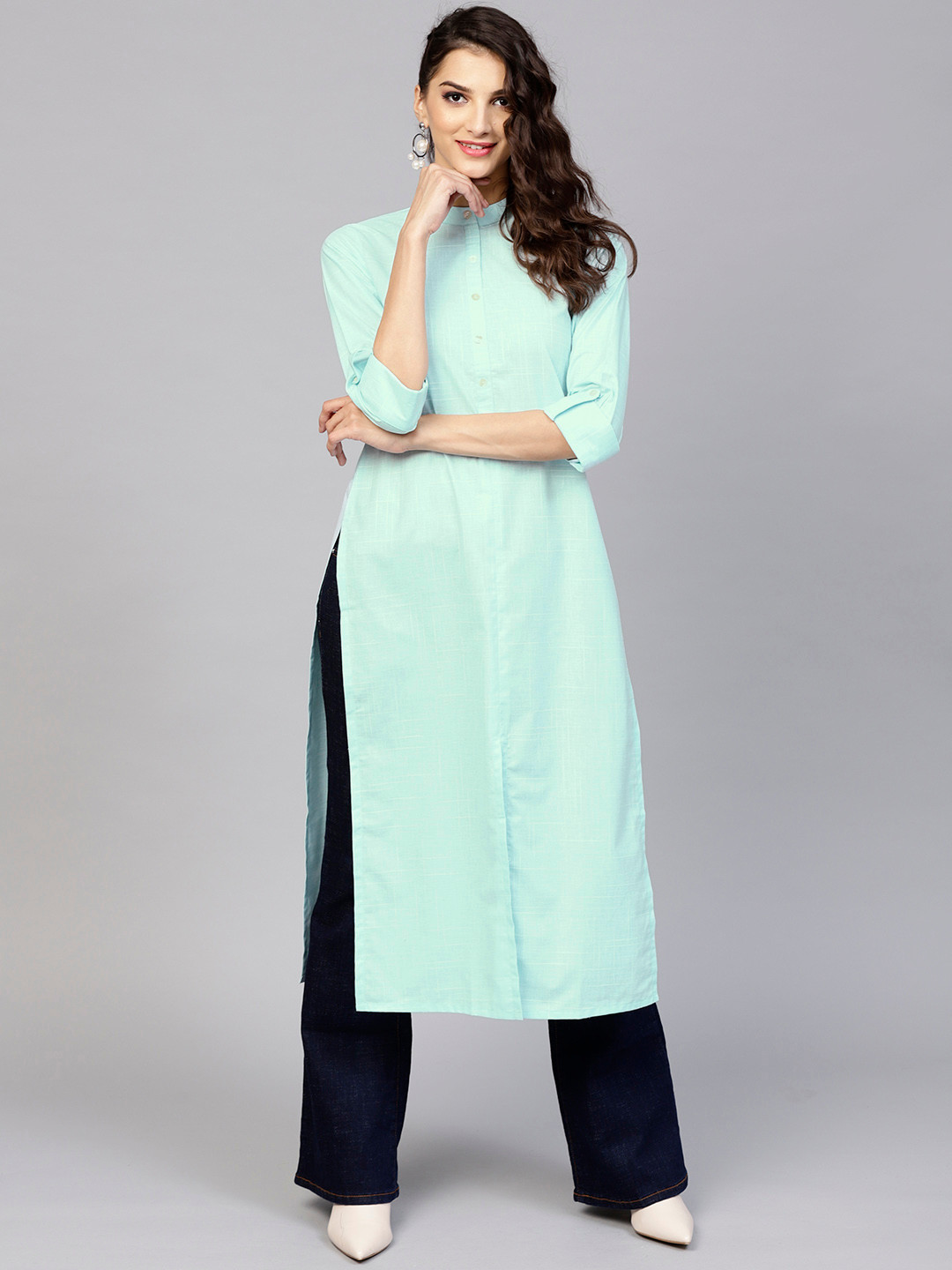 Buy Libas Women Mint Green Solid Straight Kurta Kurtas for Women