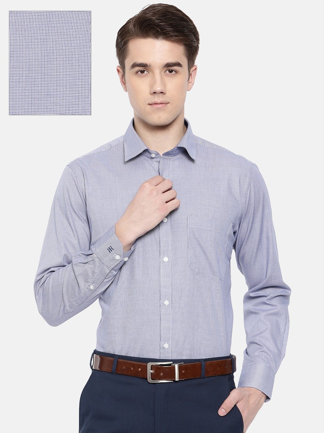 Buy Raymond Men Blue Contemporary Regular Fit Self Design Formal Shirt 