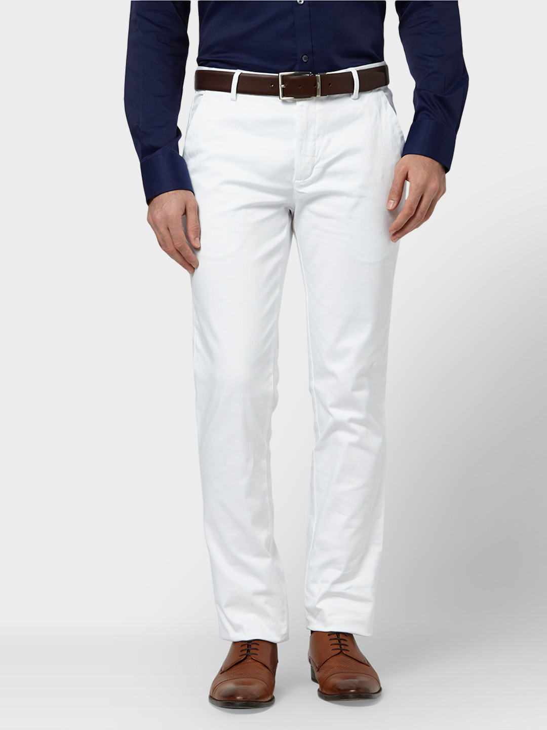 Buy Park Avenue Men White Slim Fit Solid Formal Trousers Trousers for