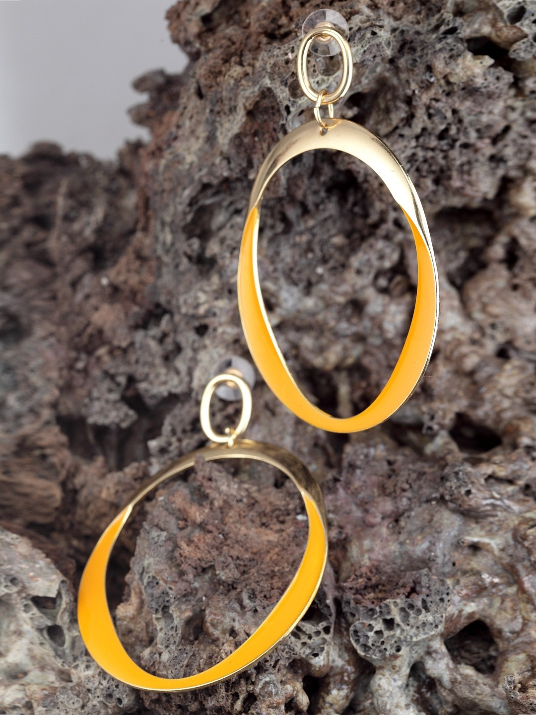 Buy CRZ Mustard & Gold Toned Circular Hoop Earrings Earrings for