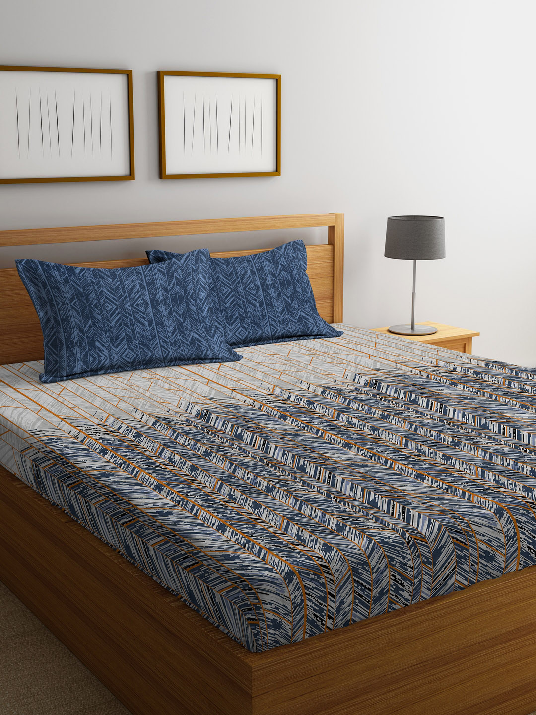 Buy Portico New York Grey & Blue Abstract Flat 144 TC Cotton 1 King