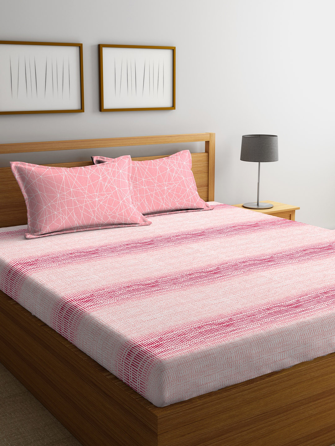 Buy Portico New York Pink Striped Flat 144 TC Cotton 1 King Bedsheet