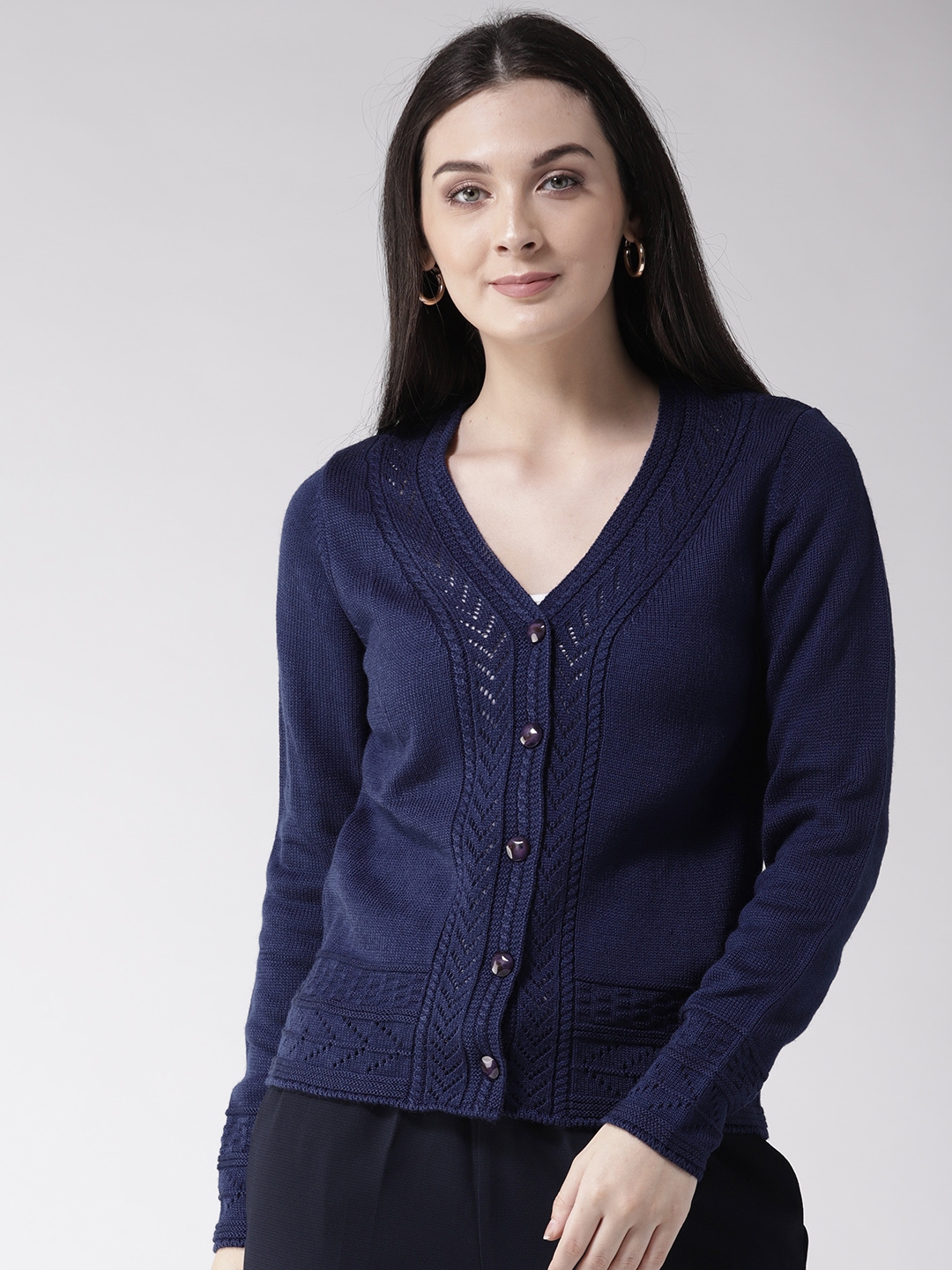 Buy Madame Women Navy Blue Solid Cardigan - Sweaters for Women 7726774 ...