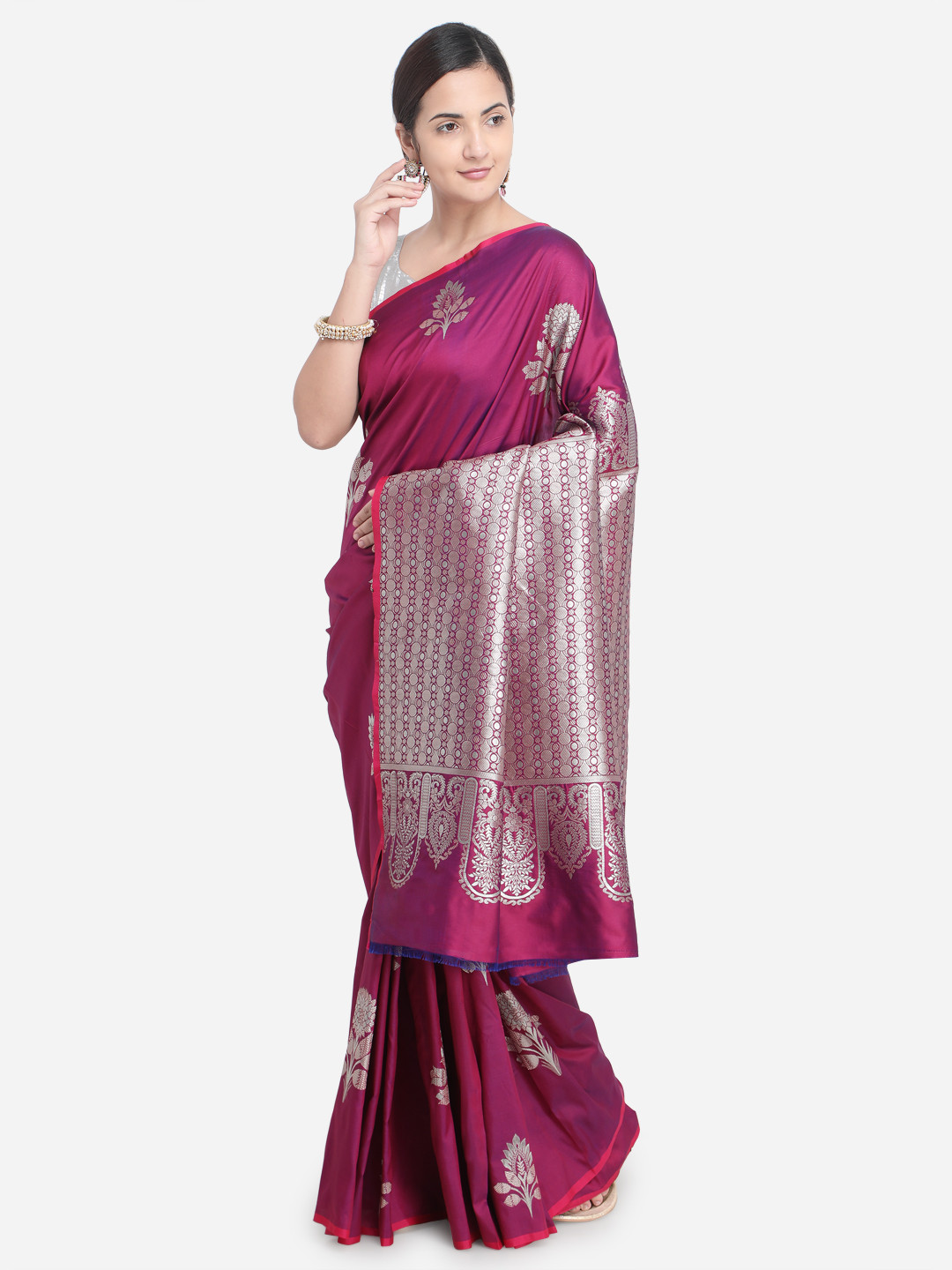 Buy Varkala Silk Sarees Magenta Art Silk Woven Design Banarasi Saree