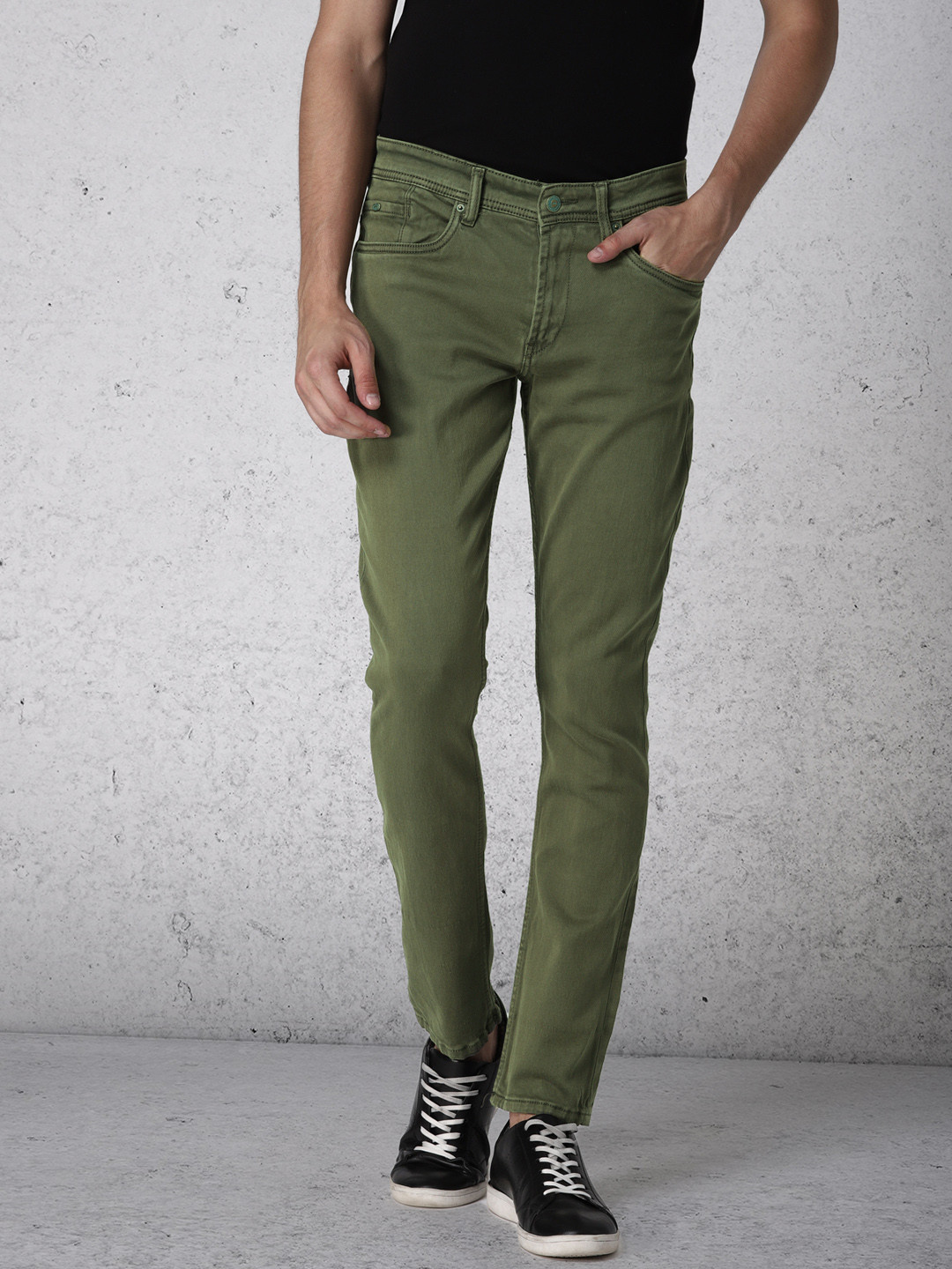 Buy Ecko Unltd Men Olive Green Super Slim Fit Mid Rise Clean Look Stretchable Jeans Jeans for