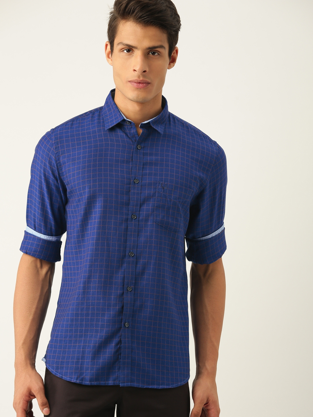 Buy Allen Solly Men Blue & Red Slim Fit Checked Casual Shirt - Shirts ...