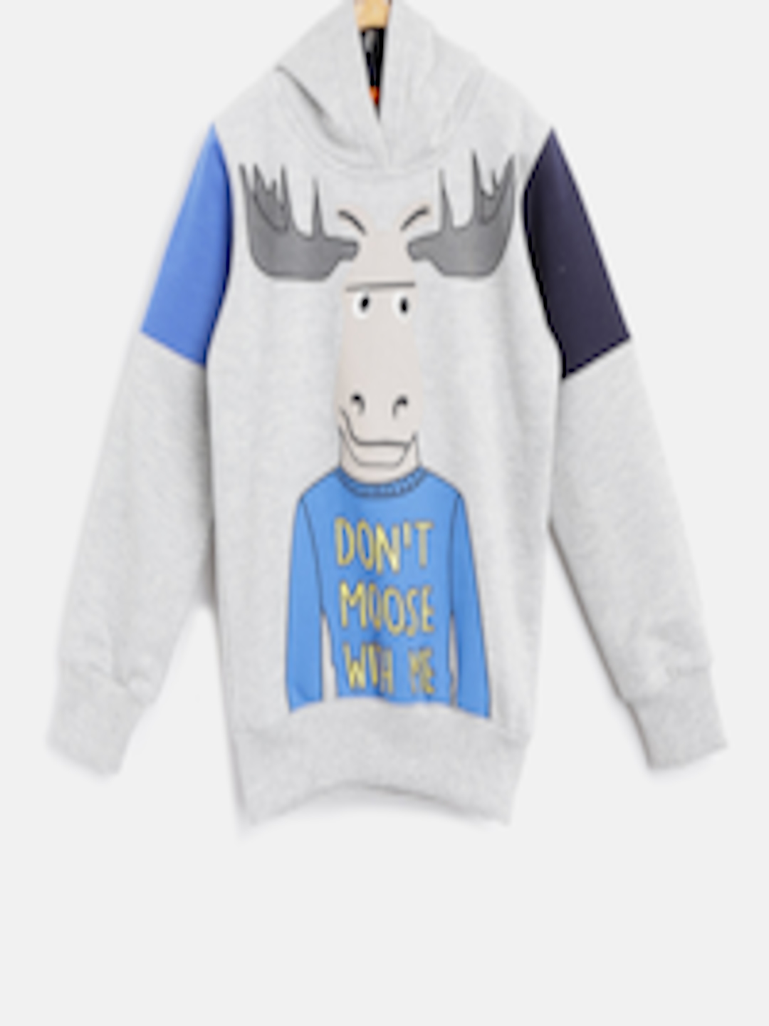Buy Lazy Shark Boys Grey Melange & Blue Hooded Printed Sweatshirt ...