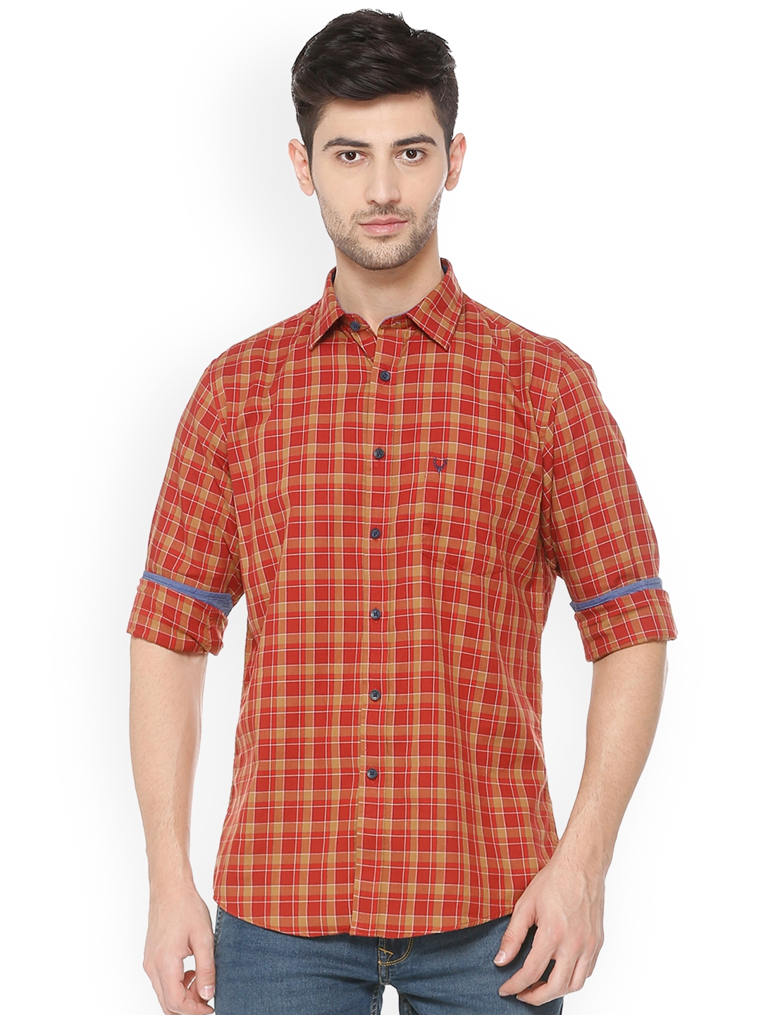 Buy Allen Solly Men Red Slim Fit Checked Casual Shirt - Shirts for Men ...