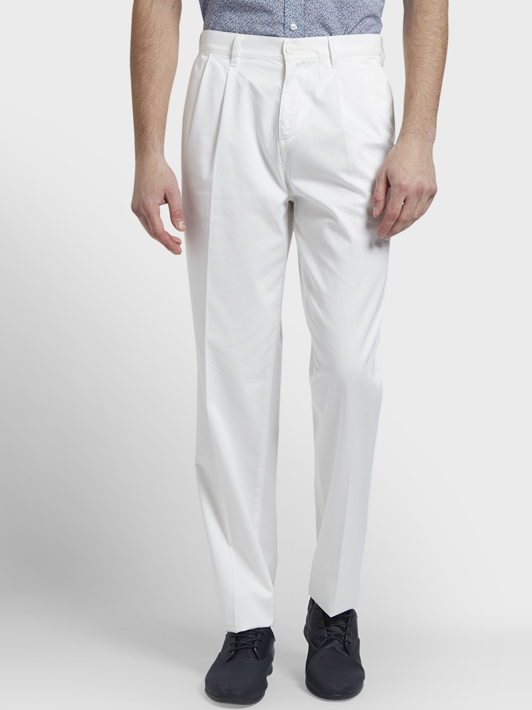 Buy ColorPlus Men White Regular Fit Solid Formal Trousers - Trousers ...
