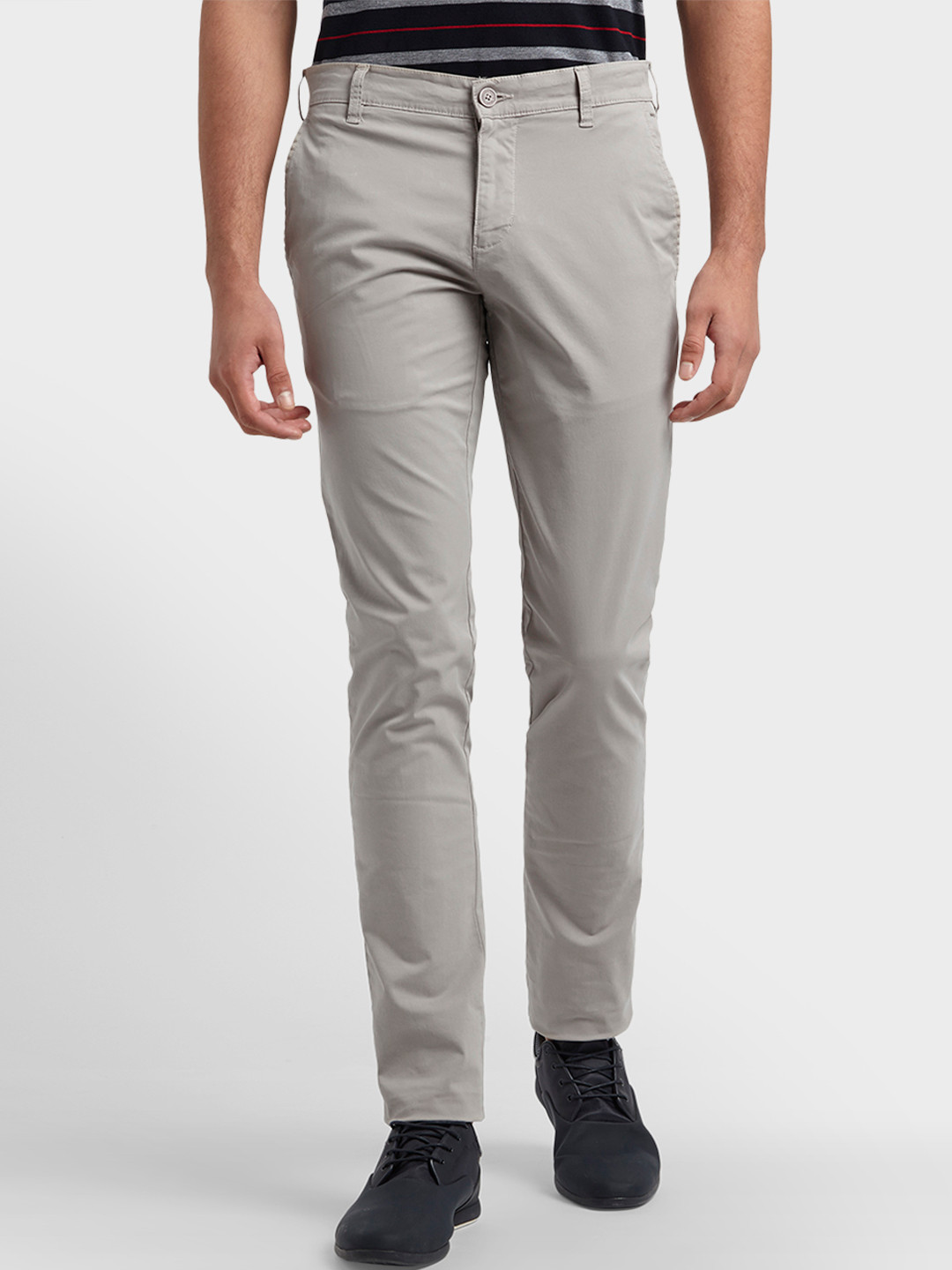 Buy Parx Men Grey Slim Fit Solid Regular Trousers - Trousers for Men ...