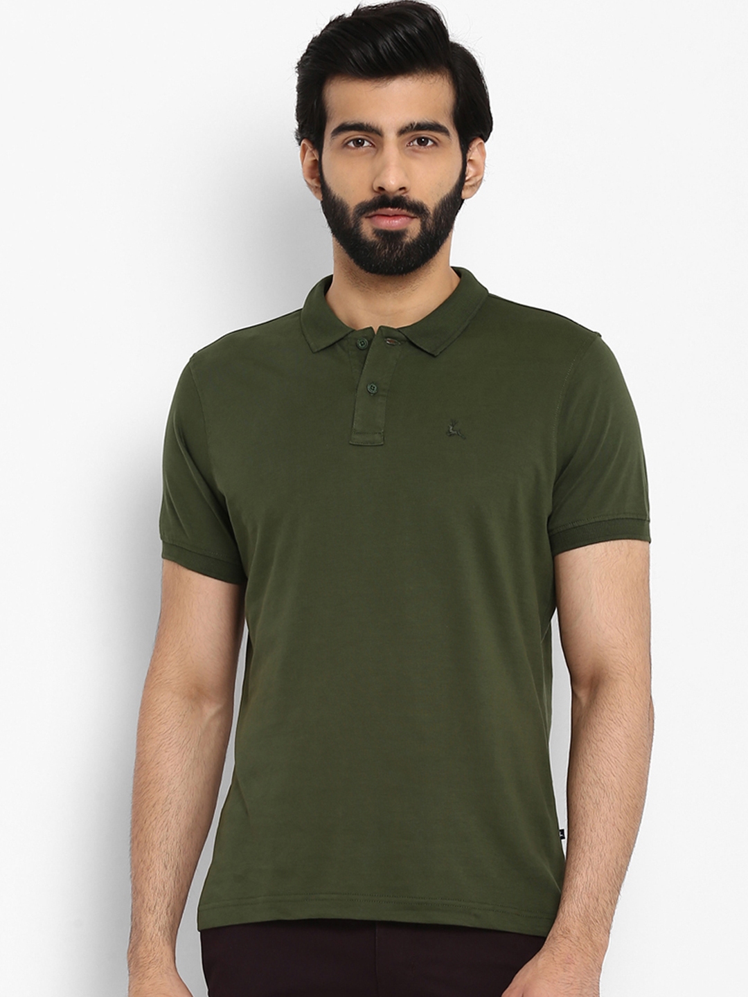 Buy Parx Men Olive Green Solid Polo Collar Pure Cotton T Shirt ...