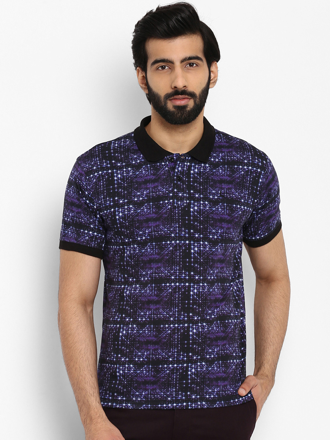 Buy Parx Men Navy Blue Printed Polo Collar Pure Cotton T Shirt ...