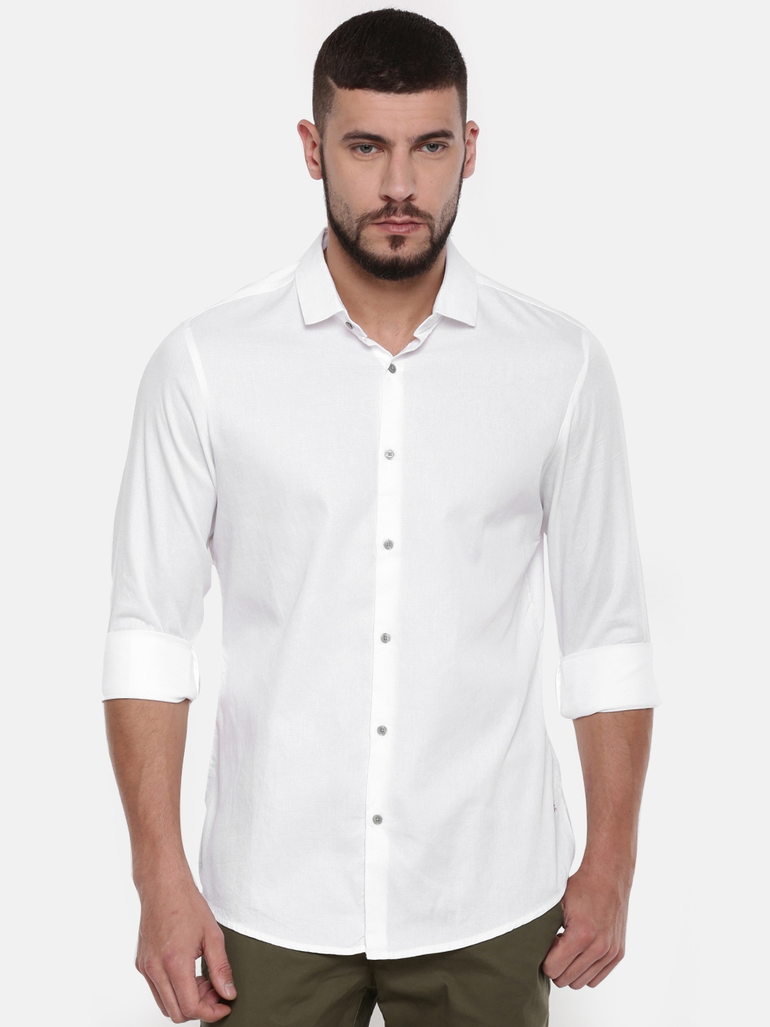 Buy Being Human Clothing White Solid Slim Fit Casual Shirt - Shirts for ...