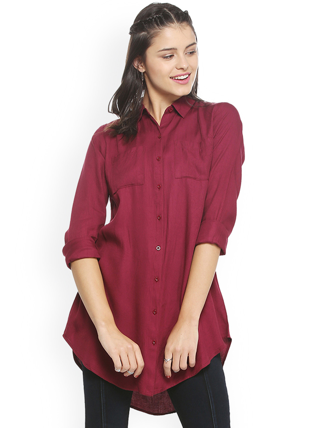 Buy People Women Maroon Regular Fit Solid Casual Shirt Shirts for