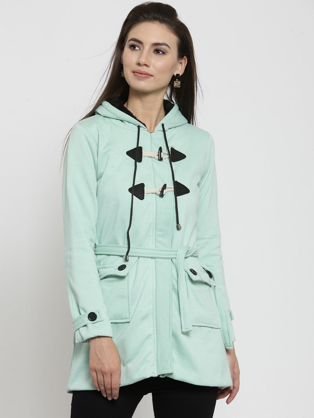 Buy Belle Fille Women Sea Green Solid Duster Jacket Jackets for Women