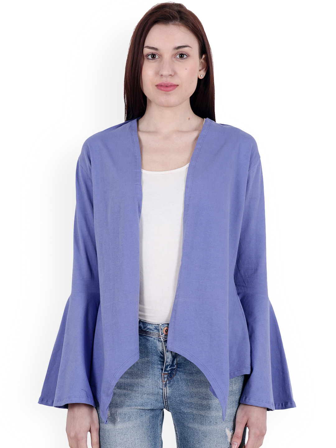 Buy SCORPIUS Lavender Solid Open Front Shrug Shrug for Women 7746804