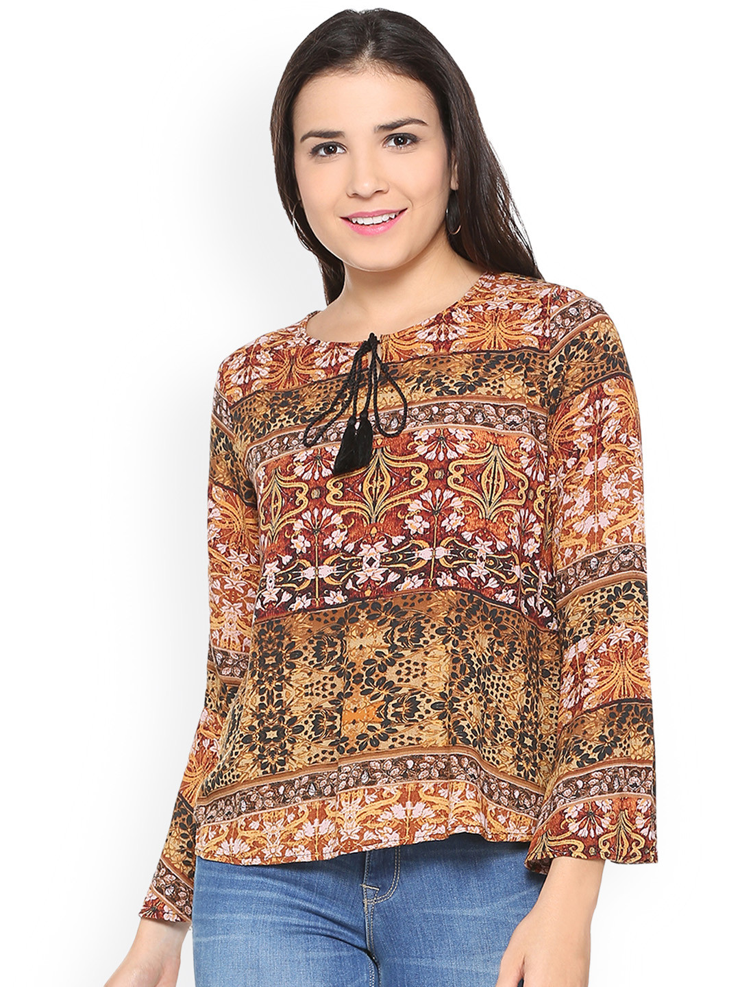 Buy People Women Brown Printed Top Tops for Women 7747793 Myntra