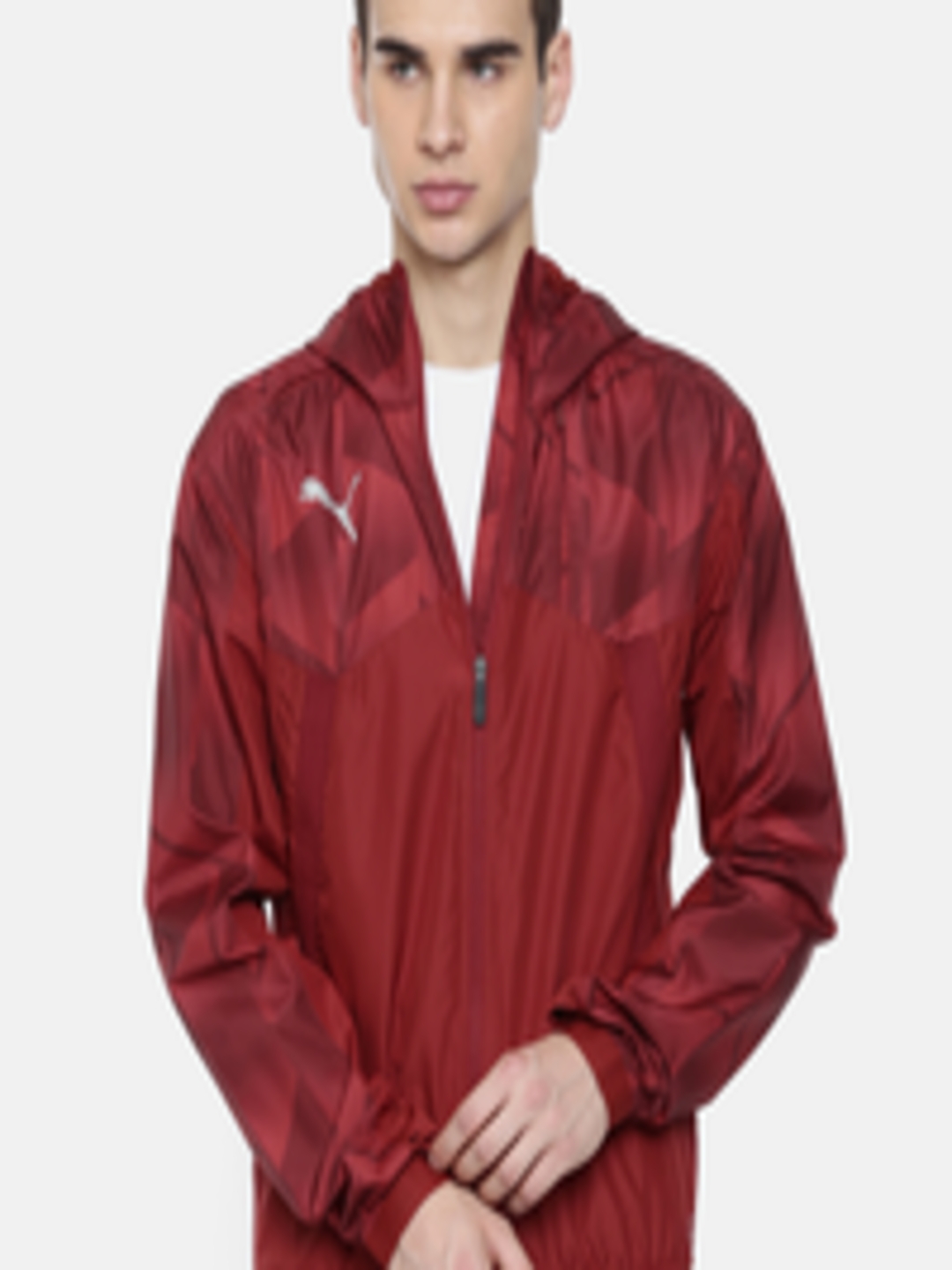Buy Puma Men Red Printed VENT THERMO R Hooded Sporty Track Jacket ...
