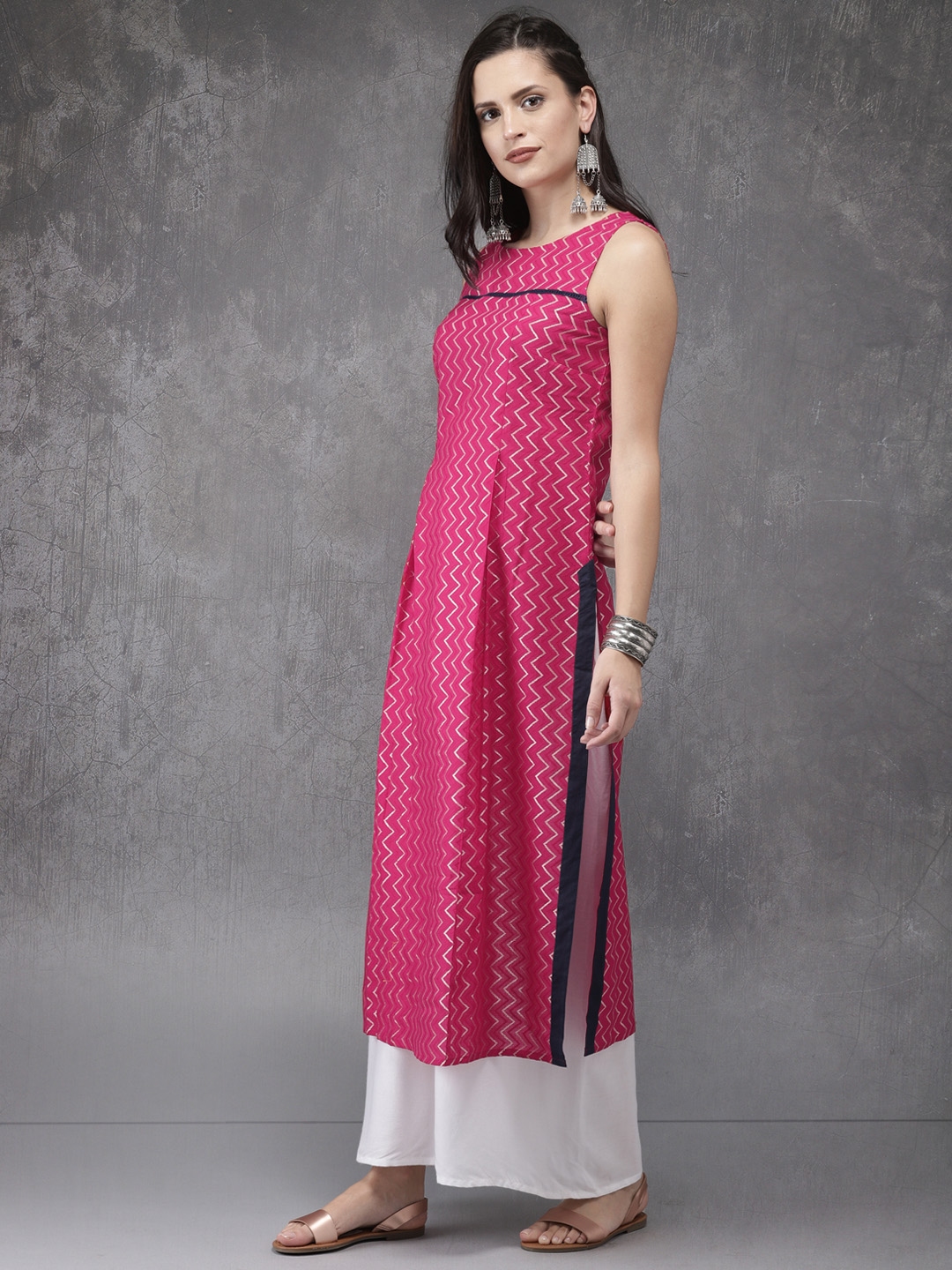 Anouk Women Pink Printed Straight Kurta Price History